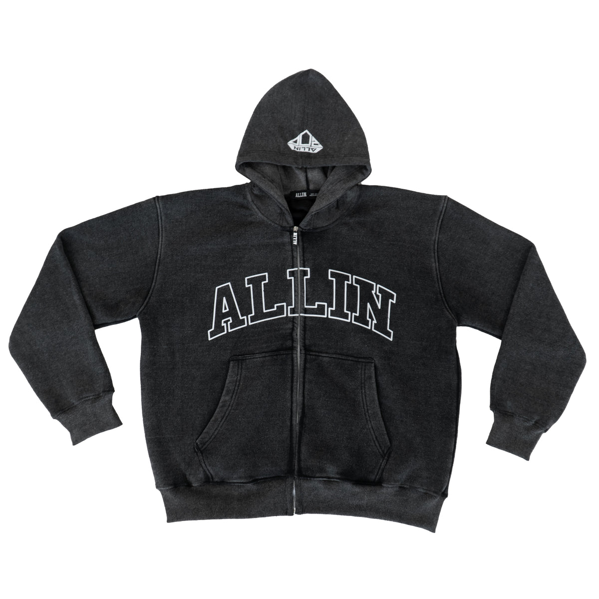 Bold Wings Oversize Zipper Hoodie Washed Grey