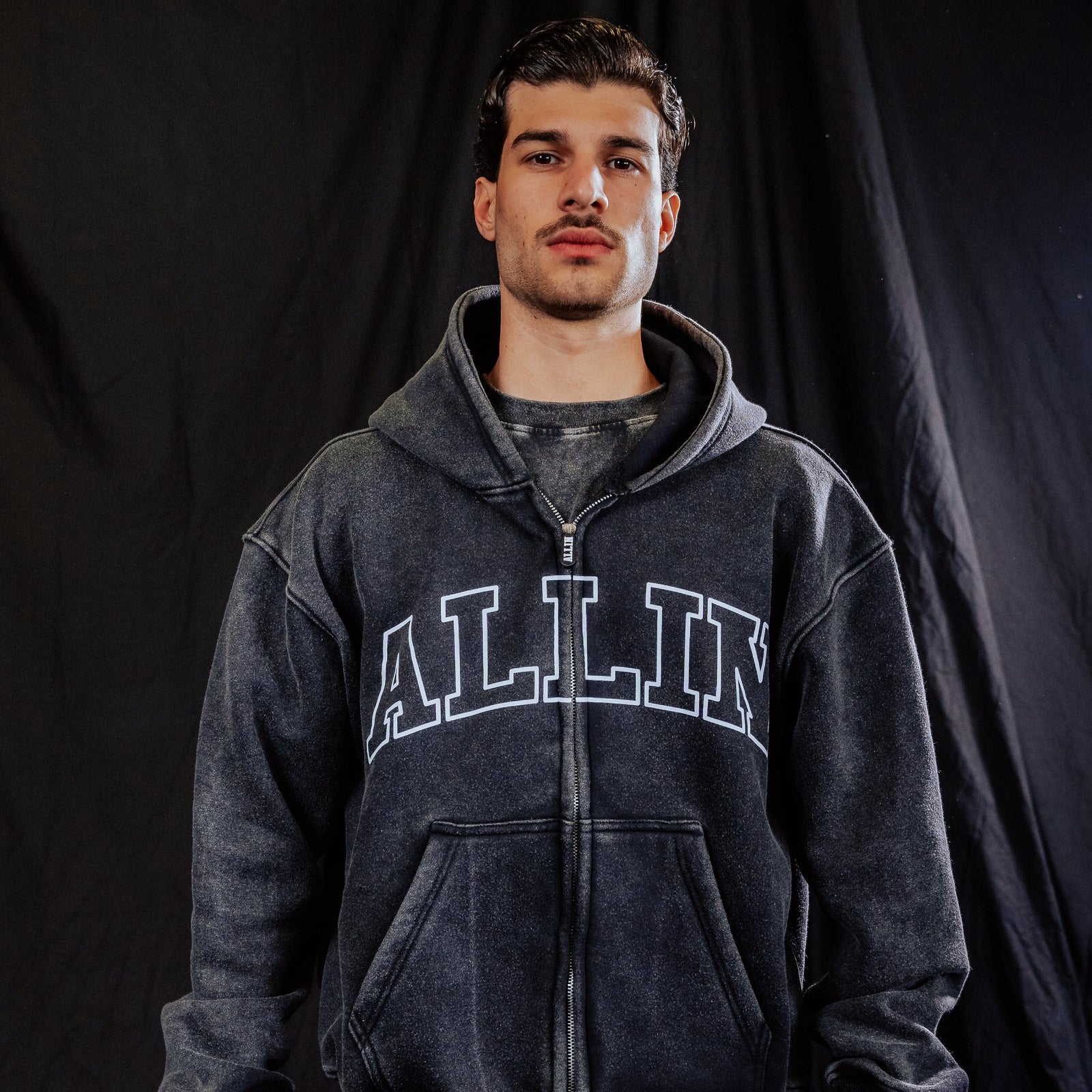 Bold Wings Oversize Zipper Hoodie Washed Grey