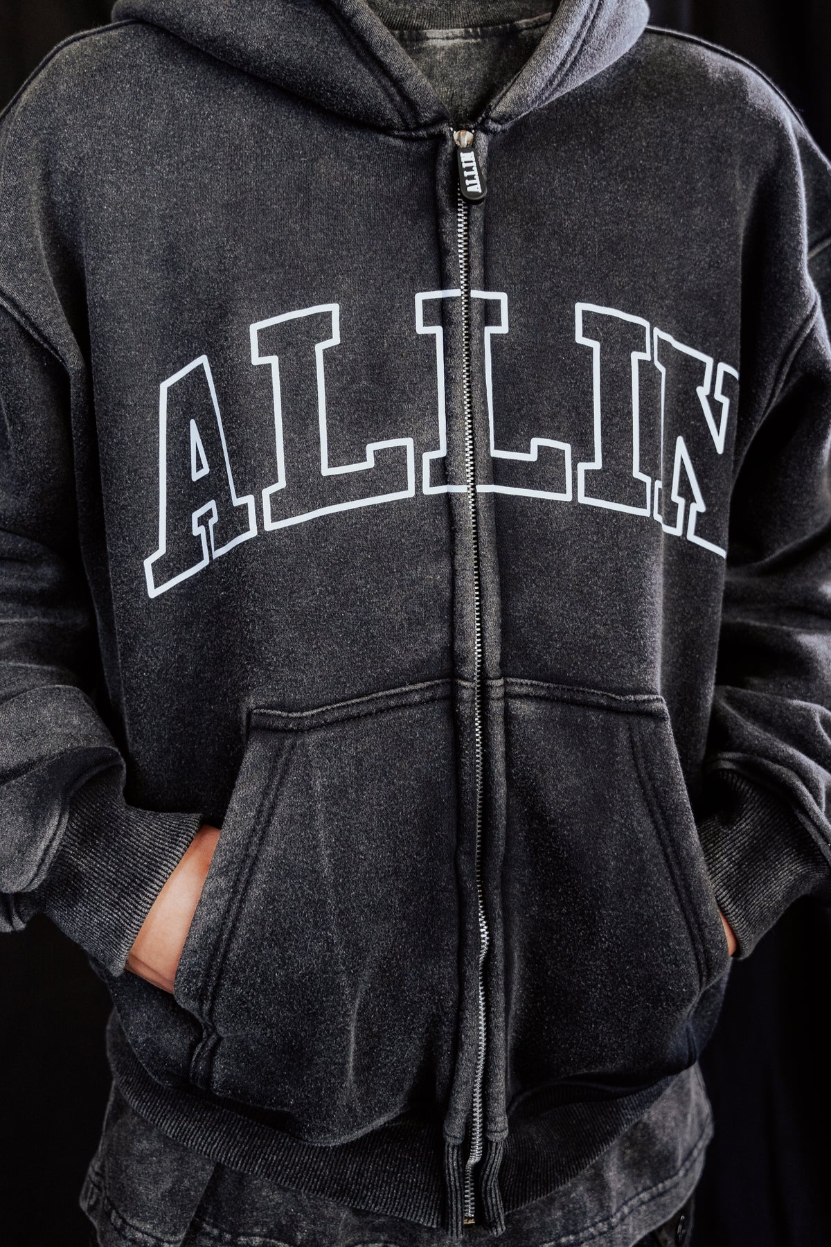 Bold Wings Oversize Zipper Hoodie Washed Grey