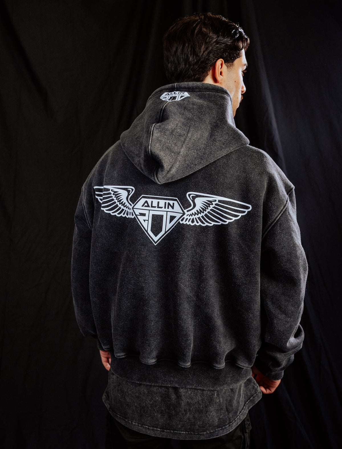 Bold Wings Oversize Zipper Hoodie Washed Grey