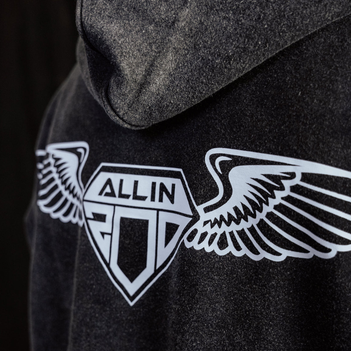 Bold Wings Oversize Zipper Hoodie Washed Grey